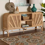 bali & pari Carabella Meuble de rangement 2 portes en rotin naturel Naturel : Étagères fixes, aucun assemblage requis