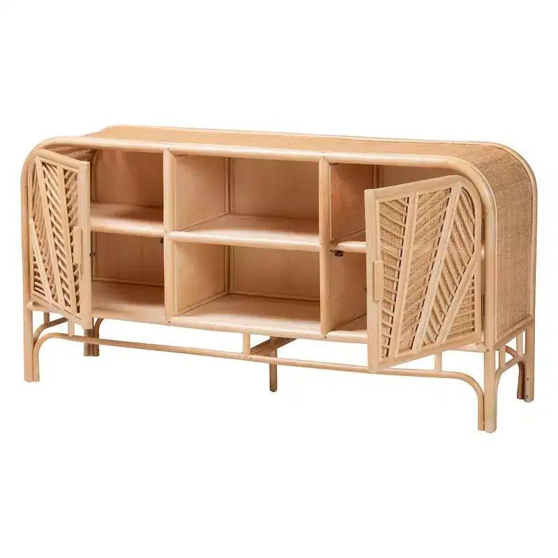 bali & pari Carabella Meuble de rangement 2 portes en rotin naturel Naturel : Étagères fixes, aucun assemblage requis