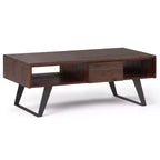 Mitchell Coffee Table: Urban Industrial, Metal & Solid Wood, Storage Drawer - WyndenHall