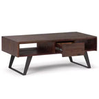 Table basse Mitchell : Industrielle urbaine, métal et bois massif, tiroir de rangement - WyndenHall