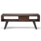 Table basse Mitchell : Industrielle urbaine, métal et bois massif, tiroir de rangement - WyndenHall