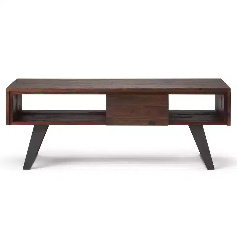 Table basse Mitchell : Industrielle urbaine, métal et bois massif, tiroir de rangement - WyndenHall