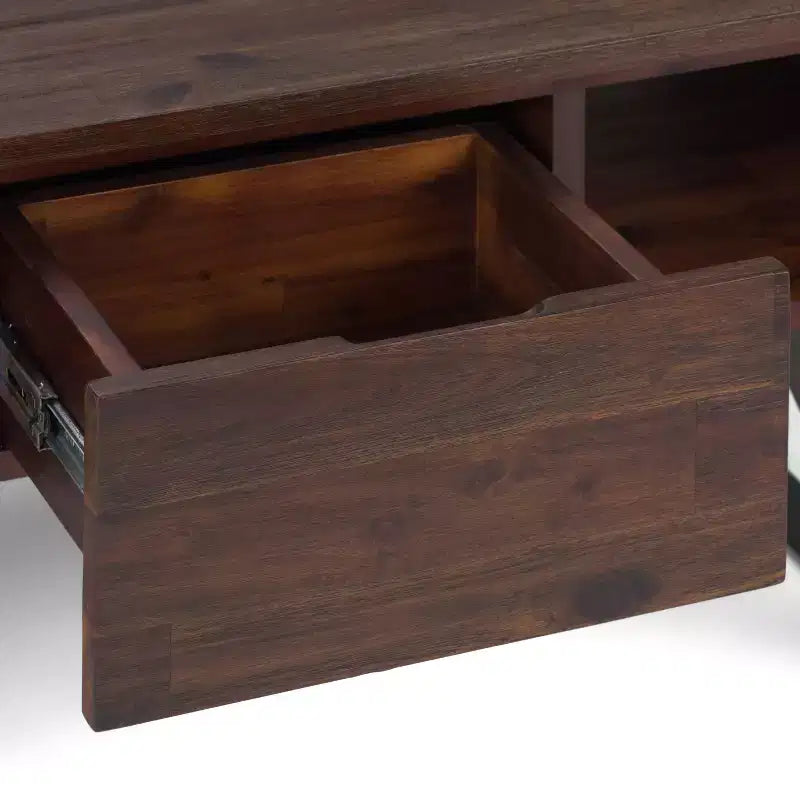 Table basse Mitchell : Industrielle urbaine, métal et bois massif, tiroir de rangement - WyndenHall