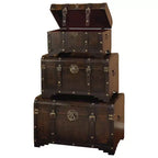 Set of 3 Traditional Wood Trunks Brown - Olivia & May: Distressed Finish, No Assembly, Decorative Storage