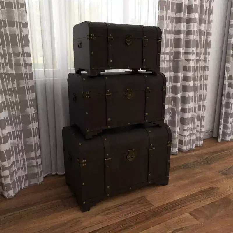 Lot de 3 Malles Traditionnelles en Bois Marron - Olivia & May : Finition Vieillie, Aucun Assemblage Requis, Rangement Décoratif