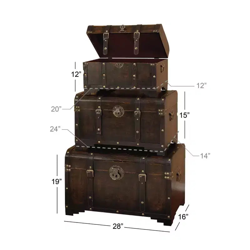 Lot de 3 Malles Traditionnelles en Bois Marron - Olivia & May : Finition Vieillie, Aucun Assemblage Requis, Rangement Décoratif