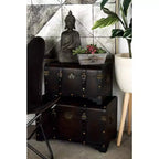 Lot de 3 Malles Traditionnelles en Bois Marron - Olivia & May : Finition Vieillie, Aucun Assemblage Requis, Rangement Décoratif