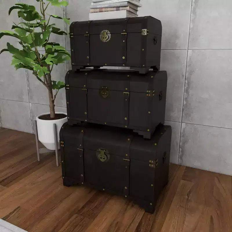 Lot de 3 Malles Traditionnelles en Bois Marron - Olivia & May : Finition Vieillie, Aucun Assemblage Requis, Rangement Décoratif