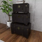 Lot de 3 Malles Traditionnelles en Bois Marron - Olivia & May : Finition Vieillie, Aucun Assemblage Requis, Rangement Décoratif