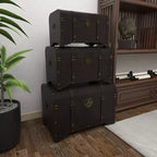 Lot de 3 Malles Traditionnelles en Bois Marron - Olivia & May : Finition Vieillie, Aucun Assemblage Requis, Rangement Décoratif