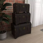 Lot de 3 Malles Traditionnelles en Bois Marron - Olivia & May : Finition Vieillie, Aucun Assemblage Requis, Rangement Décoratif