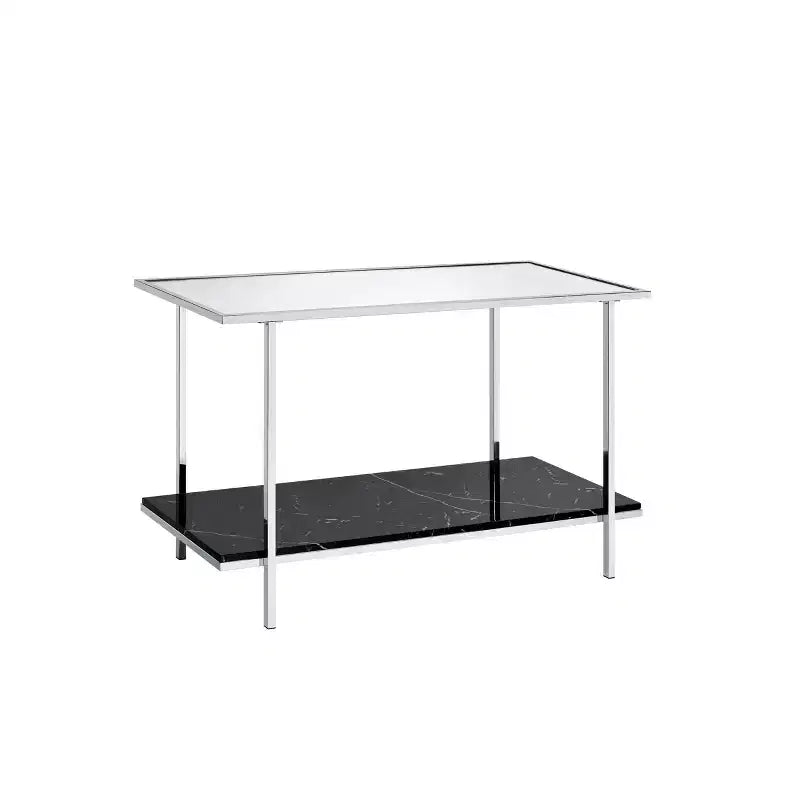 Angwin Console Table Mirrored Faux Marble/Chrome - Acme Furniture: Elegant Living Room Furniture with Fixed Shelf