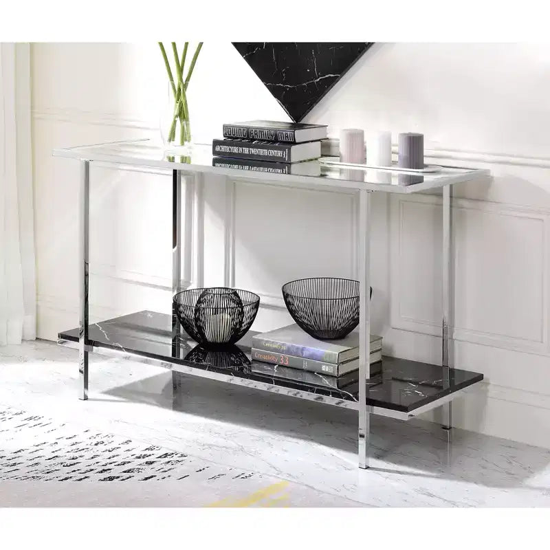 Console Angwin – Imitation marbre/chrome – Acme Furniture : Élégant mobilier de salon avec étagère fixe