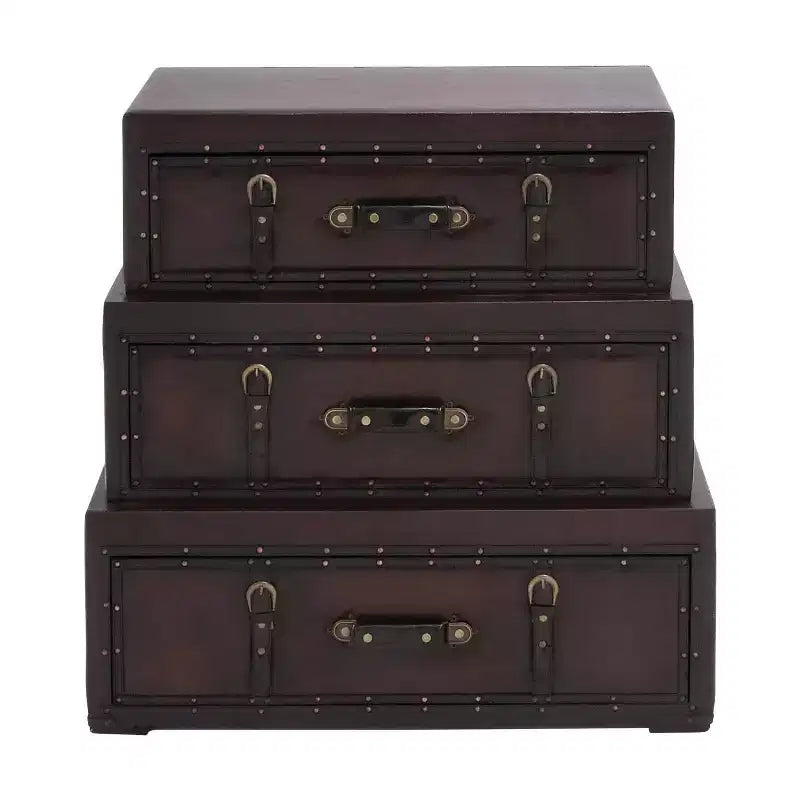Olivia & May Traditional Faux Leather and Wood Chest Brown: Elegant Divided Storage, No Assembly Required
