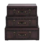 Olivia & May Traditional Faux Leather and Wood Chest Brown: Elegant Divided Storage, No Assembly Required