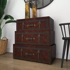Olivia & May Coffre traditionnel en similicuir et bois marron : Rangement élégant à compartiments, aucun assemblage requis