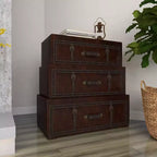 Olivia & May Coffre traditionnel en similicuir et bois marron : Rangement élégant à compartiments, aucun assemblage requis