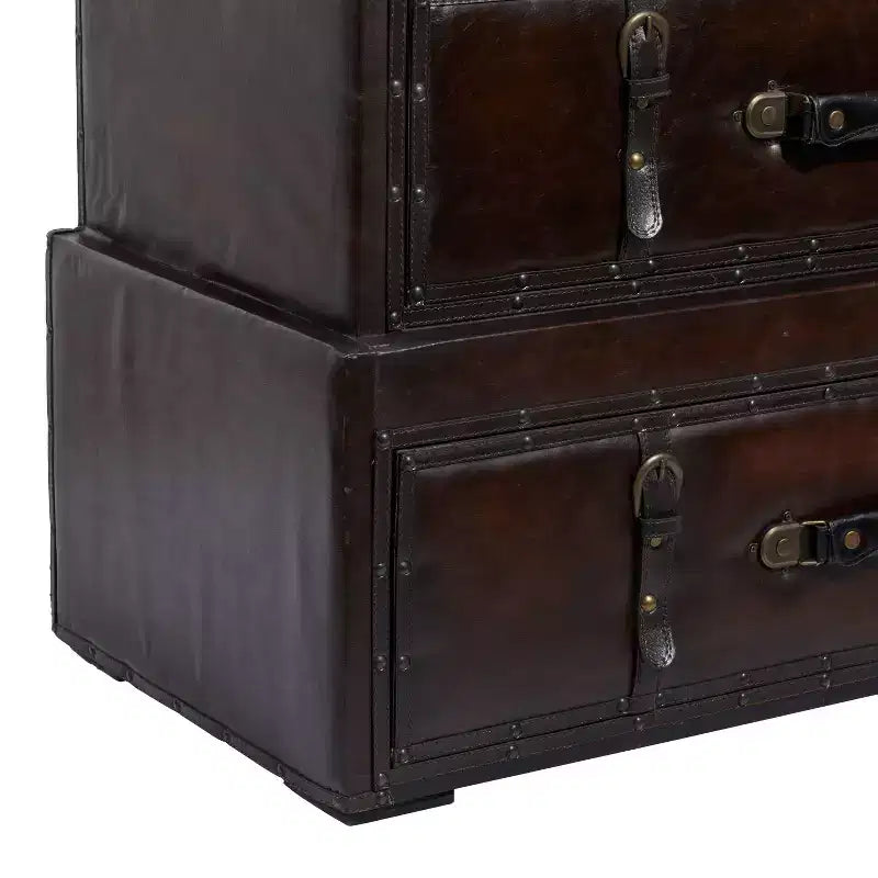 Olivia & May Coffre traditionnel en similicuir et bois marron : Rangement élégant à compartiments, aucun assemblage requis