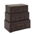 Olivia & May Coffre traditionnel en similicuir et bois marron : Rangement élégant à compartiments, aucun assemblage requis