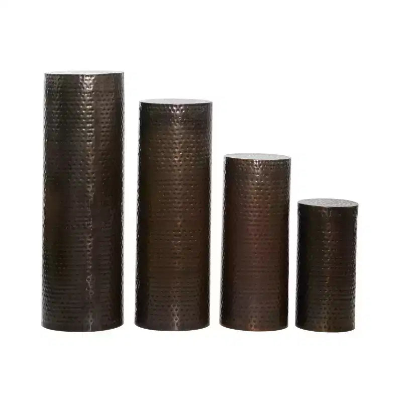 Lot de 4 tables industrielles en métal sur pied marron - Olivia & May : aucun assemblage requis, finition texturée
