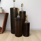 Lot de 4 tables industrielles en métal sur pied marron - Olivia & May : aucun assemblage requis, finition texturée