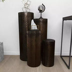 Lot de 4 tables industrielles en métal sur pied marron - Olivia & May : aucun assemblage requis, finition texturée