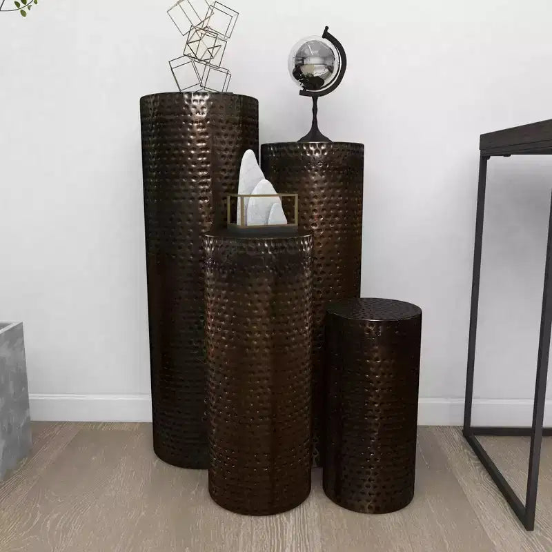 Lot de 4 tables industrielles en métal sur pied marron - Olivia & May : aucun assemblage requis, finition texturée