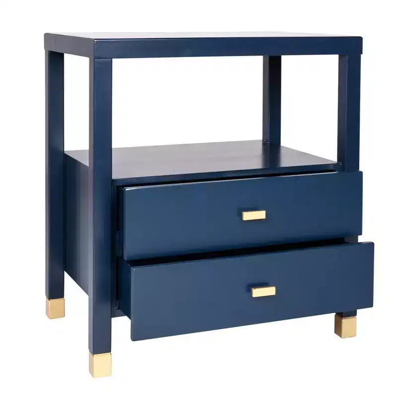Table d'appoint Hooper Accent de East at Main, bleu marine : Structure en bois, forme rectangulaire, deux tiroirs