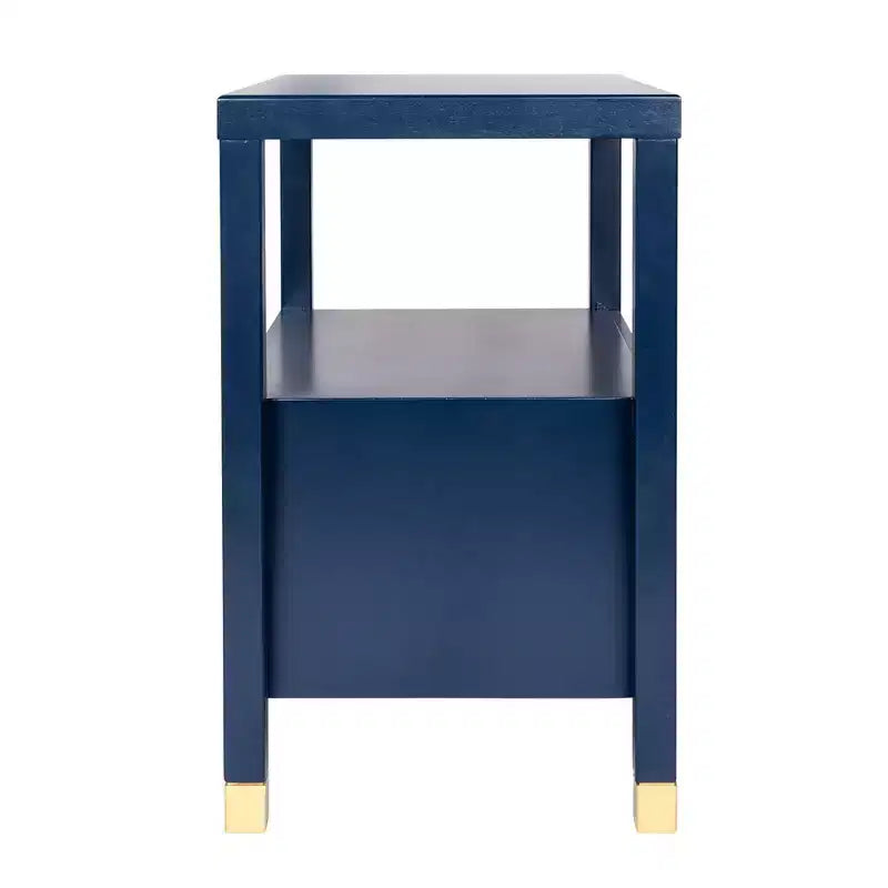 Table d'appoint Hooper Accent de East at Main, bleu marine : Structure en bois, forme rectangulaire, deux tiroirs