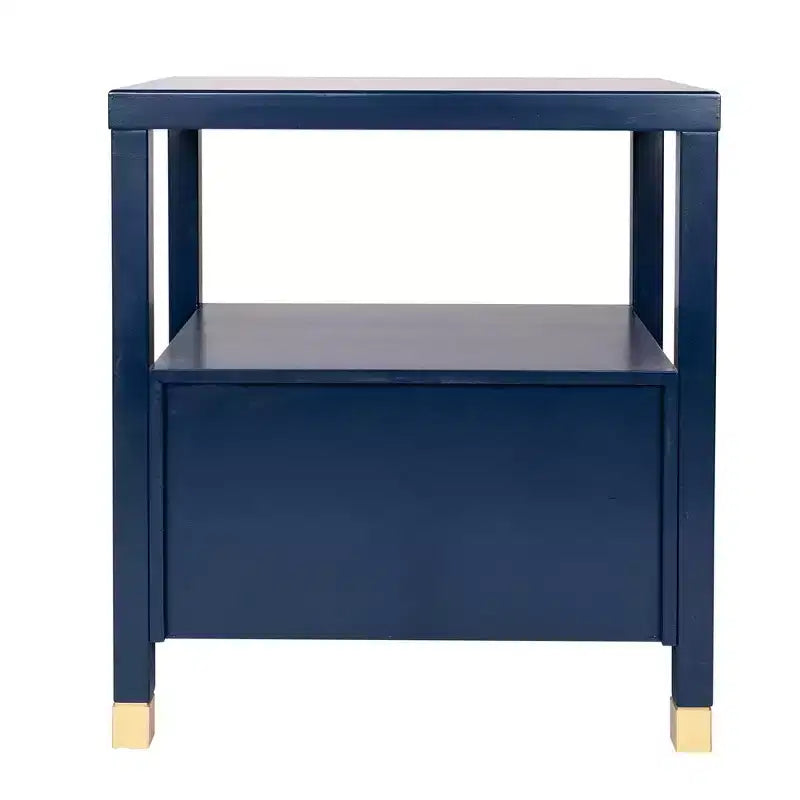 Table d'appoint Hooper Accent de East at Main, bleu marine : Structure en bois, forme rectangulaire, deux tiroirs