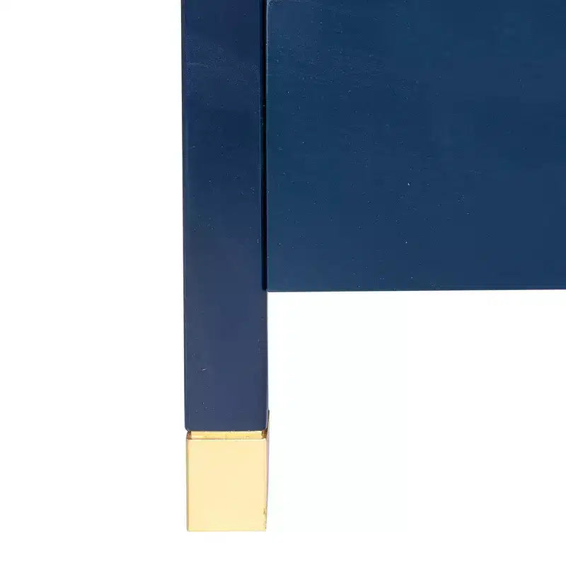 Table d'appoint Hooper Accent de East at Main, bleu marine : Structure en bois, forme rectangulaire, deux tiroirs