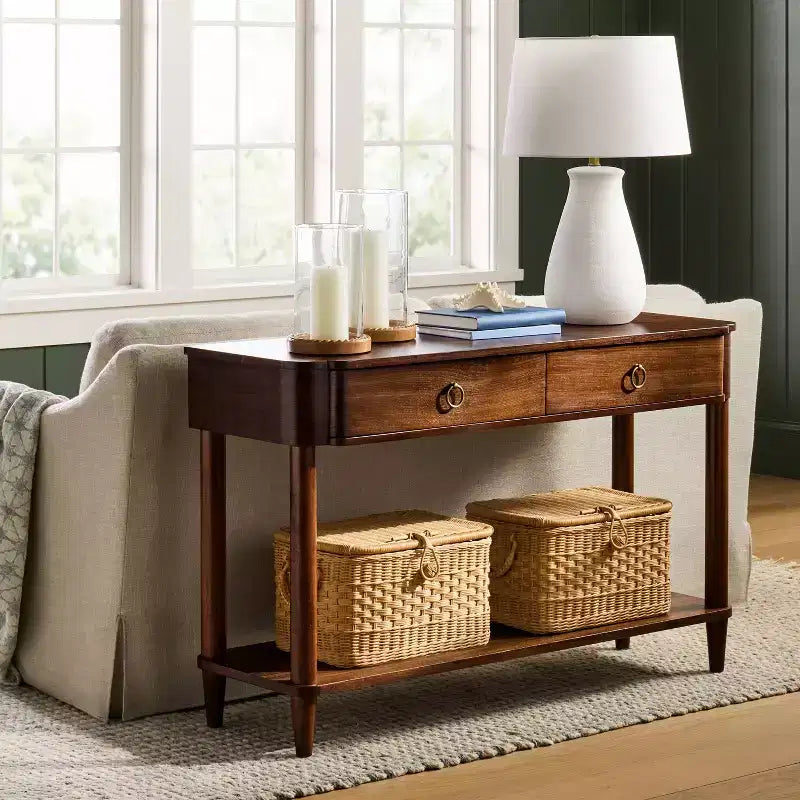 Console en bois de placage noyer avec deux tiroirs Nephi – Threshold™ conçue avec Studio McGee