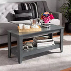 Table basse Elada Wood : tablette inférieure de rangement, pieds fuselés, salon moderne - Baxton Studio