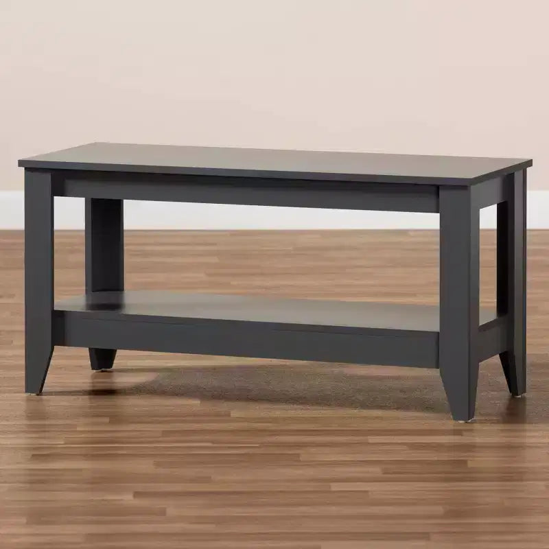 Table basse Elada Wood : tablette inférieure de rangement, pieds fuselés, salon moderne - Baxton Studio
