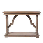 Console en bois avec piètement en tréteaux et design arqué, couleur marron - StyleCraft : Entrée, Profil étroit, Bois massif