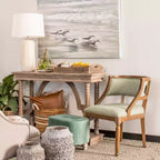 Console en bois avec piètement en tréteaux et design arqué, couleur marron - StyleCraft : Entrée, Profil étroit, Bois massif