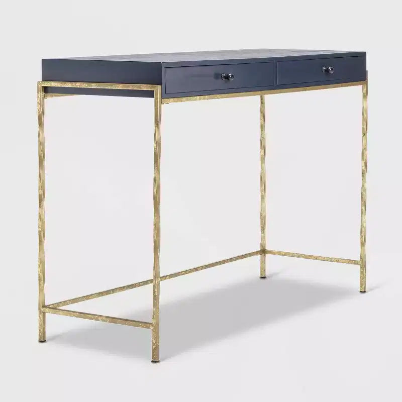 Jolie Modern Living Room Console Table Navy Blue/Gold - Adore Decor: Chic 2-Drawer Design, Glossy Finish, Metal Frame