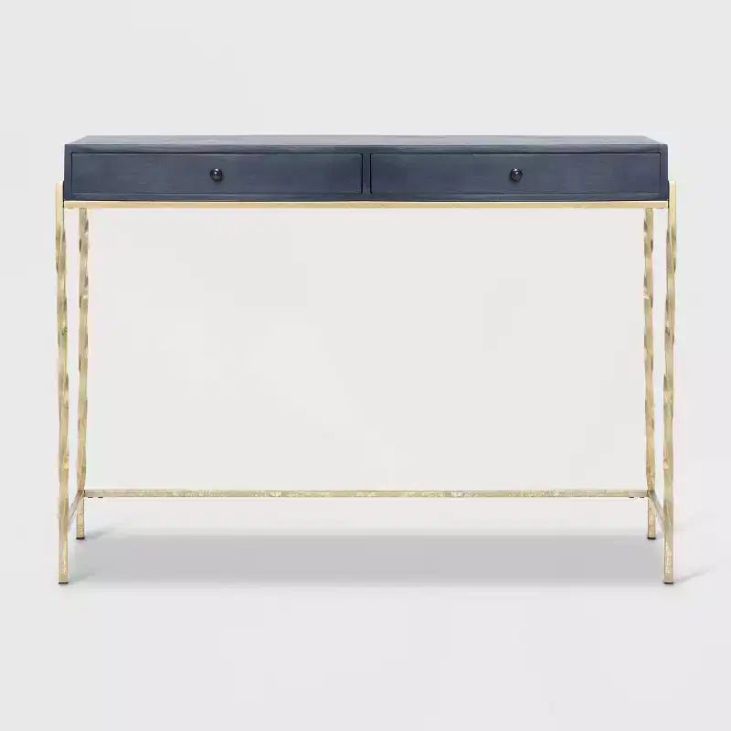 Console de salon moderne Jolie Bleu Marine/Or - Adore Decor : Design chic à 2 tiroirs, finition brillante, cadre en métal