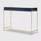 Console de salon moderne Jolie Bleu Marine/Or - Adore Decor : Design chic à 2 tiroirs, finition brillante, cadre en métal