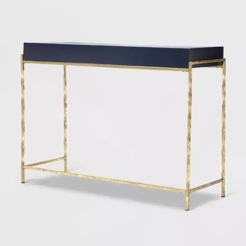 Console de salon moderne Jolie Bleu Marine/Or - Adore Decor : Design chic à 2 tiroirs, finition brillante, cadre en métal