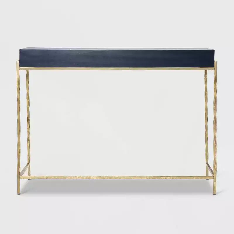 Console de salon moderne Jolie Bleu Marine/Or - Adore Decor : Design chic à 2 tiroirs, finition brillante, cadre en métal