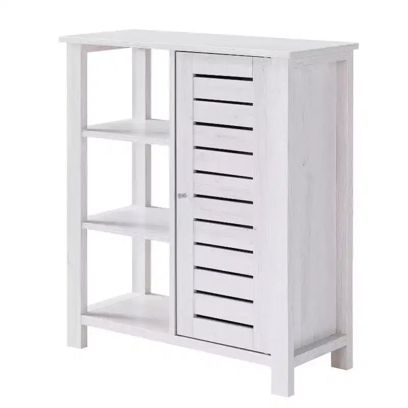 24/7 Shop At Home Bednar Storage Accent Cabinet White Oak: Modern Farmhouse Design, Shutter Doors, 6 Shelves