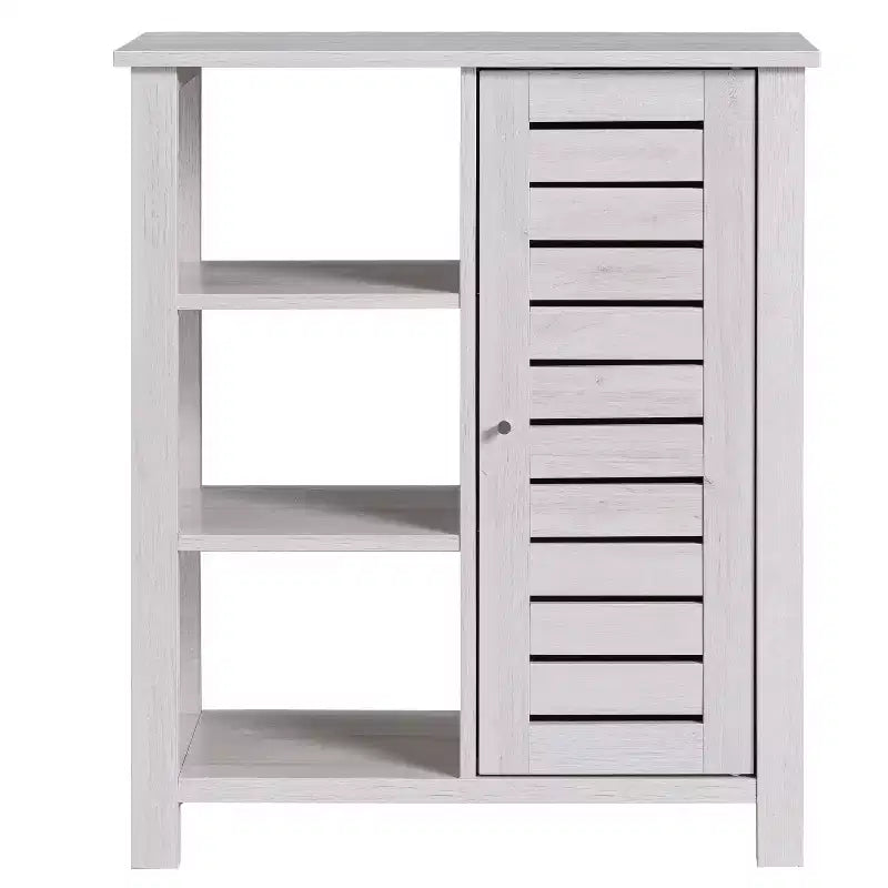 Armoire de rangement d'appoint Bednar blanc chêne 24h/24 et 7j/7 Shop At Home : Design moderne de ferme, portes à volets, 6 étagères