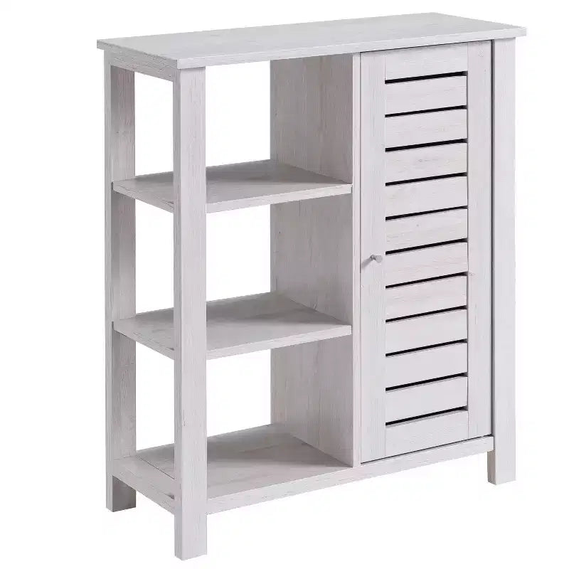 Armoire de rangement d'appoint Bednar blanc chêne 24h/24 et 7j/7 Shop At Home : Design moderne de ferme, portes à volets, 6 étagères