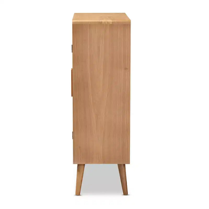 Alina Wood and Rattan 2 Door Accent Storage Cabinet Oak - Baxton Studio : Style bohème, Étagères fixes, Aucun assemblage requis