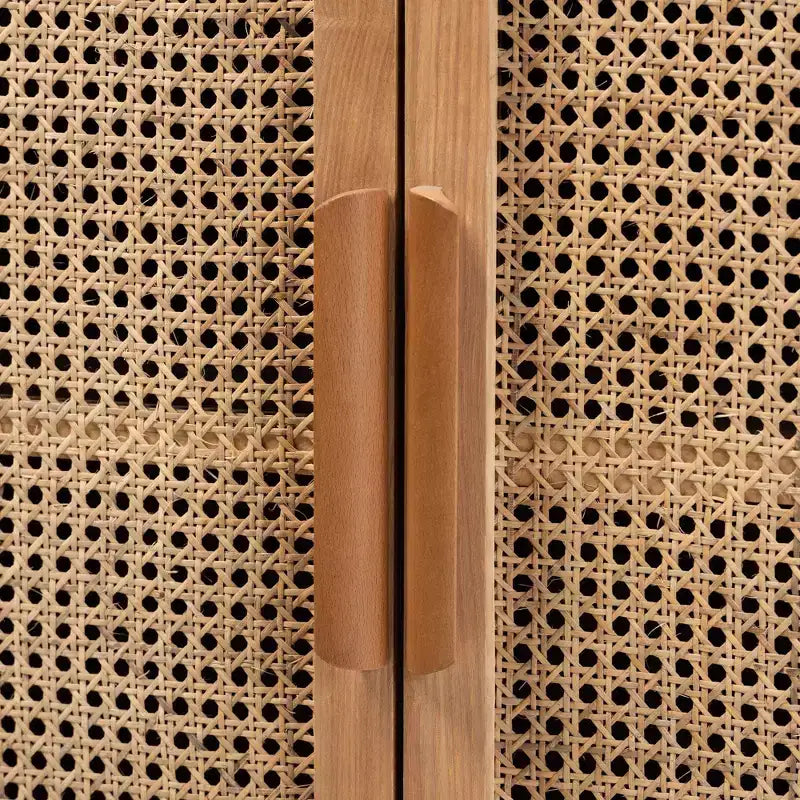 Alina Wood and Rattan 2 Door Accent Storage Cabinet Oak - Baxton Studio : Style bohème, Étagères fixes, Aucun assemblage requis