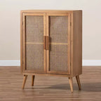 Alina Wood and Rattan 2 Door Accent Storage Cabinet Oak - Baxton Studio : Style bohème, Étagères fixes, Aucun assemblage requis