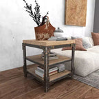 Olivia & May Table d'appoint industrielle à 3 niveaux marron : cadre en bois robuste, étagères fixes, forme carrée