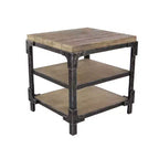 Olivia & May Table d'appoint industrielle à 3 niveaux marron : cadre en bois robuste, étagères fixes, forme carrée