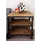 Olivia & May Table d'appoint industrielle à 3 niveaux marron : cadre en bois robuste, étagères fixes, forme carrée